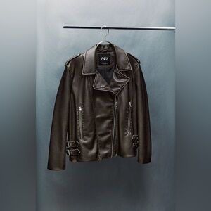 Zara FAUX LEATHER BIKER JACKET. Gray/Beige. Size XS. New with Tags.